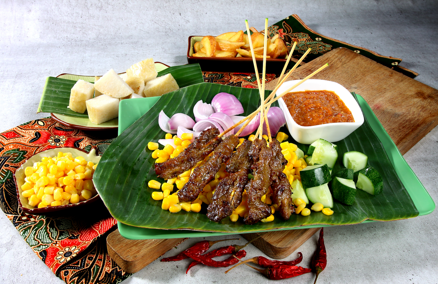 Beef Satay with Corn OR Potato wedges OR Ketupat