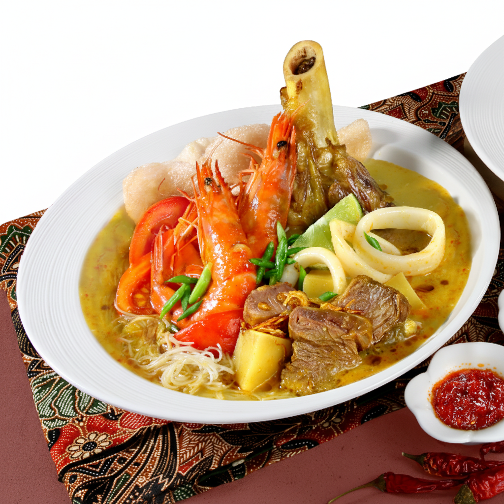 CREAMY SOTO: Mee soto noodle with tulang & seafood 🍜🦴🦐🦑